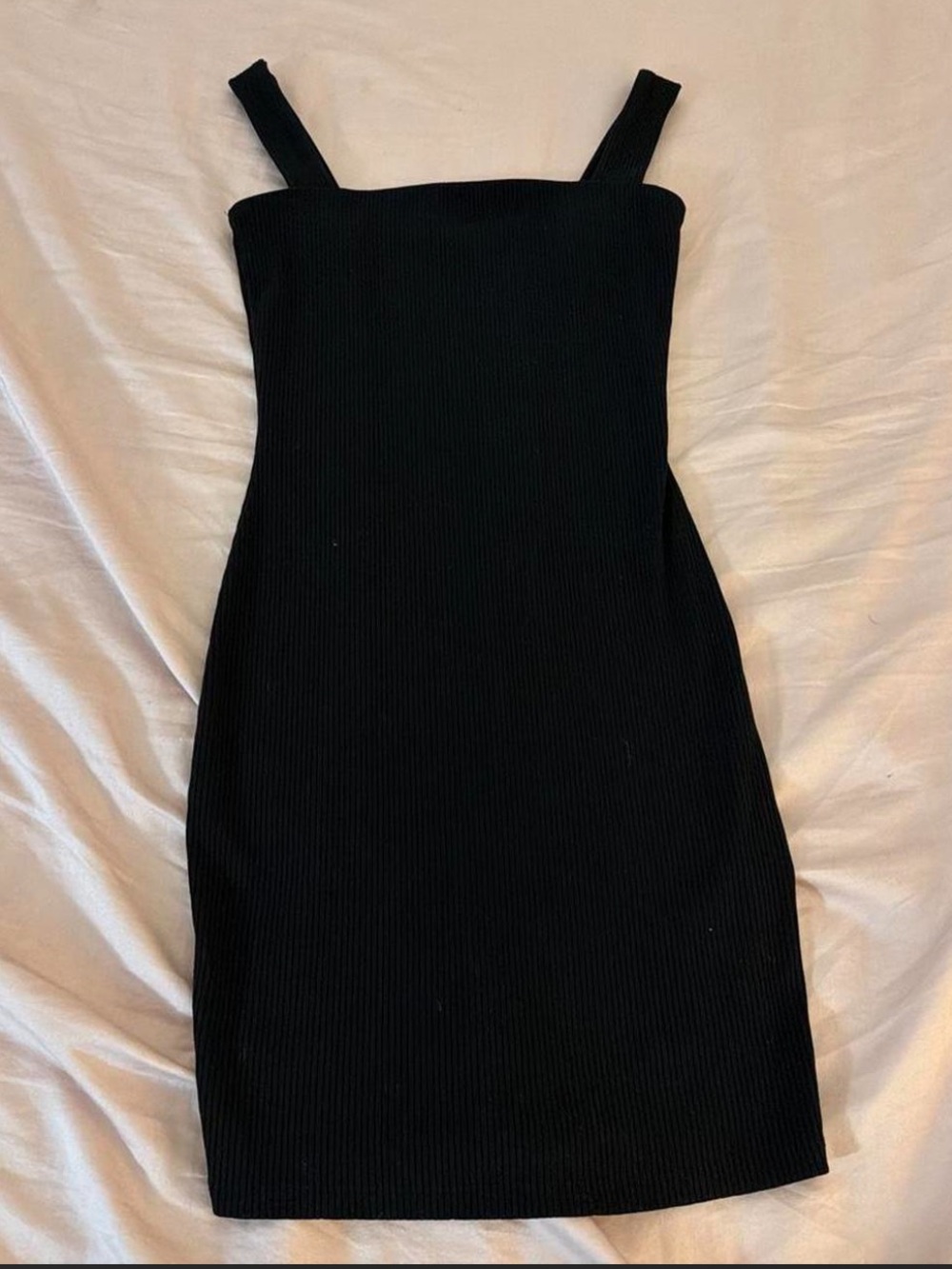 Classic Black Ribbed Square-Neck Mini Dress